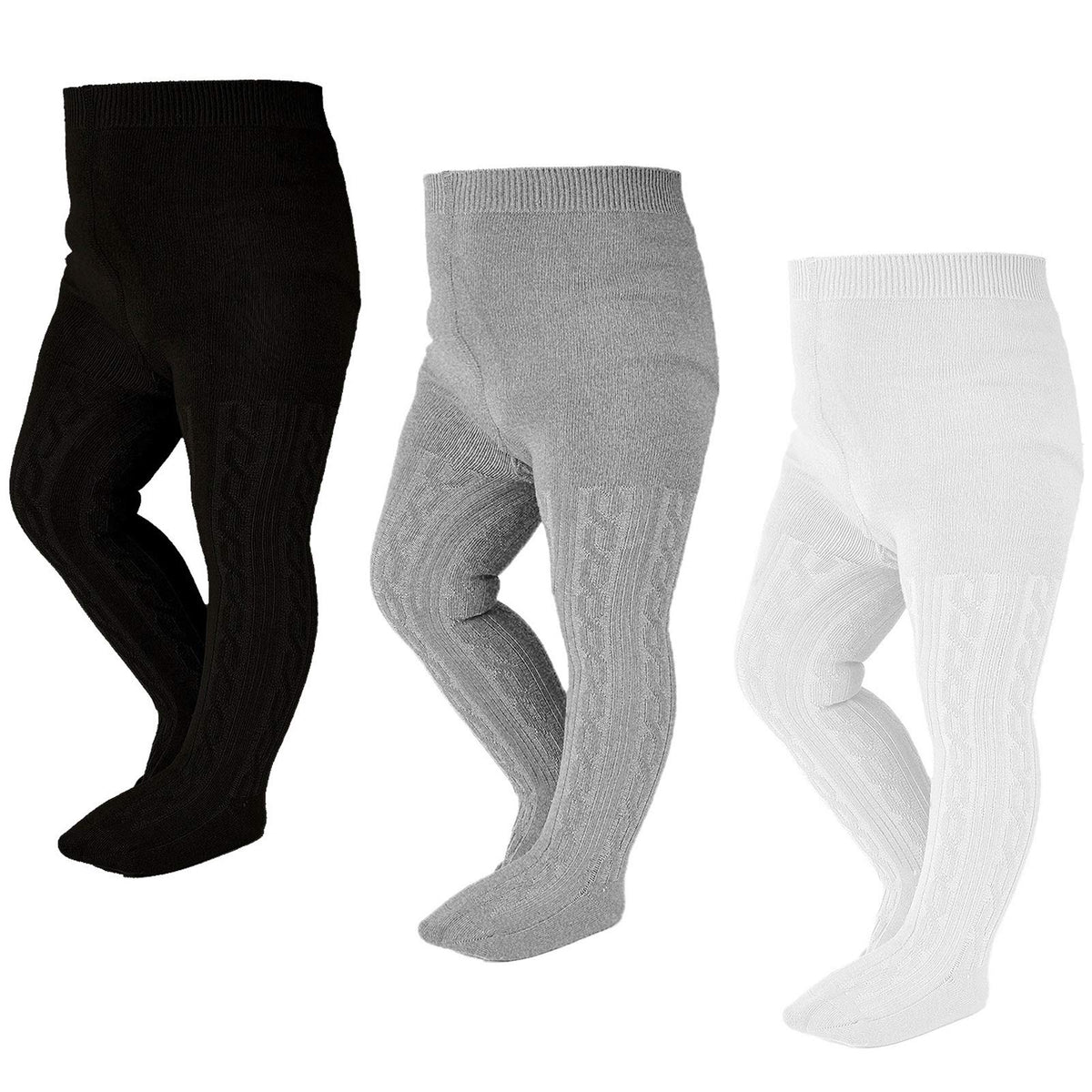 EPEIUS Baby Tights Newborn Girl Seamless Cable Knit Leggings Thick Cotton Stockings Footed Pants Pantyhose 0-3 Months 3 Pack,White