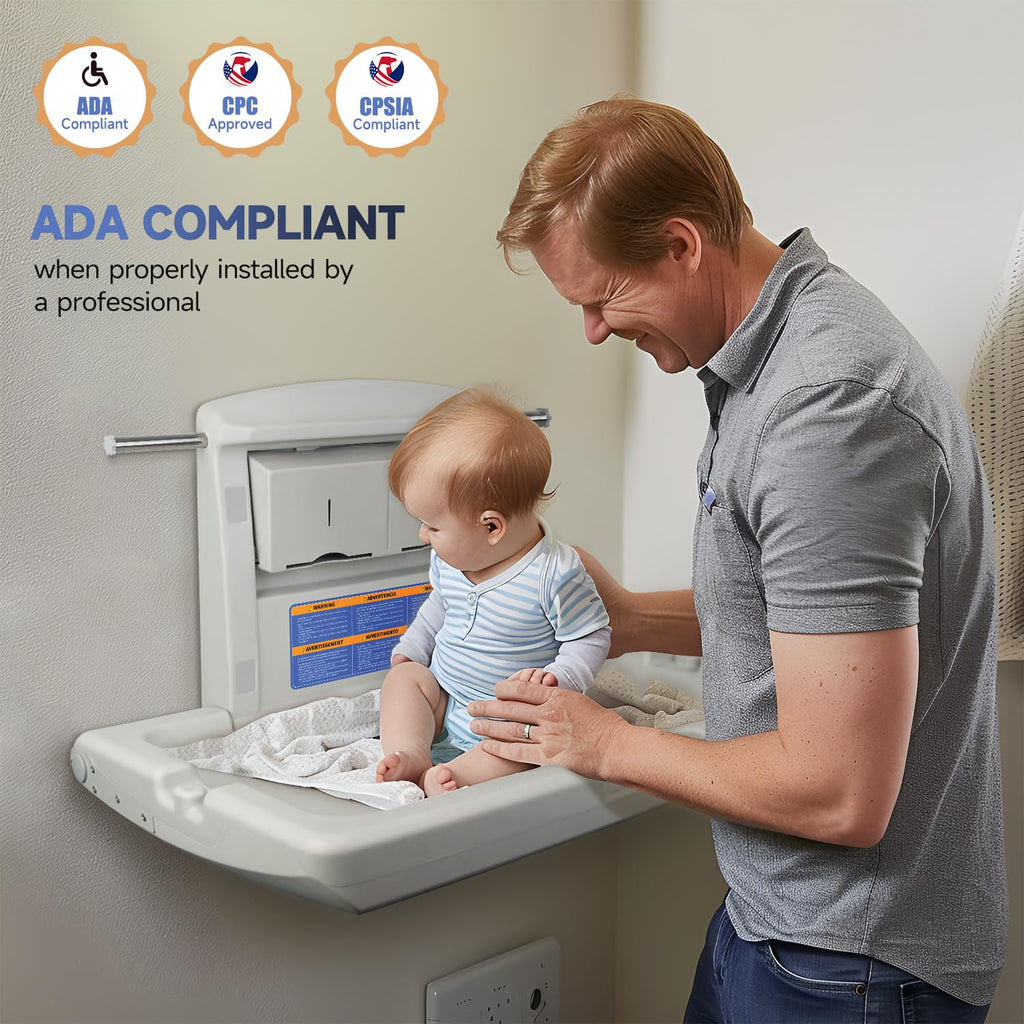 AIKE Commercial Baby Changing Station,Foldable ADA Compliant, Grayish White