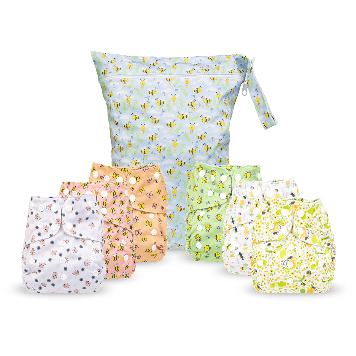 Simple Being Reusable Cloth Diapers, Double Gusset, One Size Adjustable, Washable Soft Absorbent, Waterproof Cover, Eco-Friendly Unisex Baby Girl Boy, six 4-Layers Microfiber Inserts (Christmas)