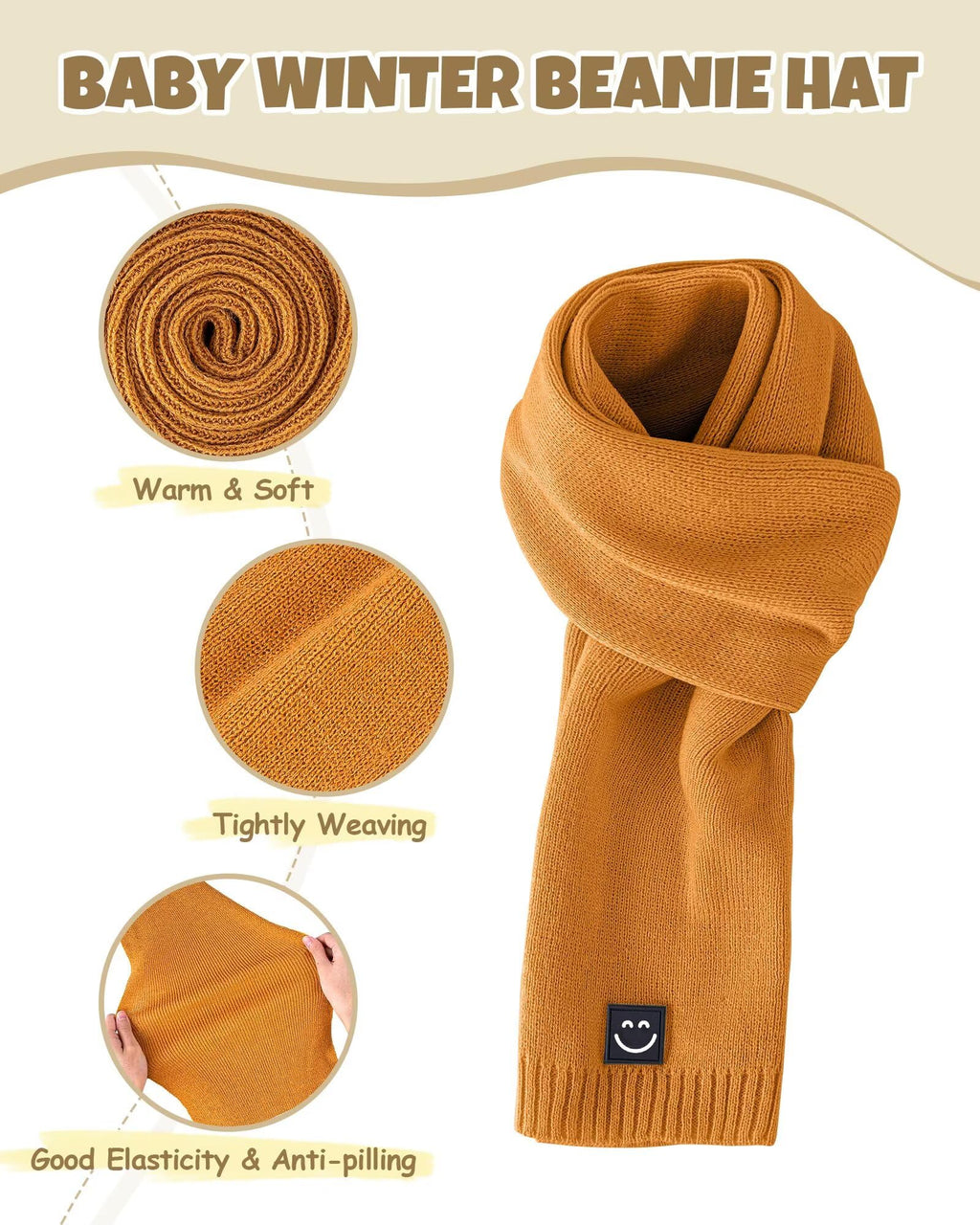 Baby Beanie Mittens Scarf Set,Toddler Kids Winter Hat and Thermal Gloves Neck Warmer Set for Girls Boys Beige