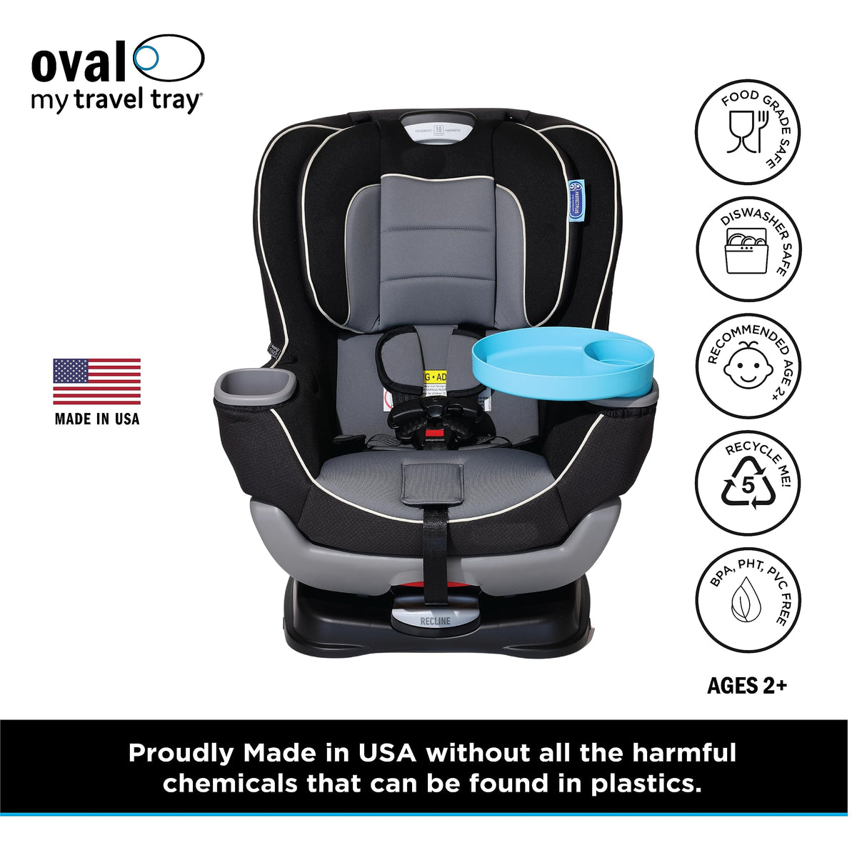 Travel Tray Oval USA Made Extend Your Current Cup Holder to Hold Your Cup Plus A Tray for Snacks, Toys and Accessories. Use in a Car Seat, Booster, Stroller, Golf Cart, Outdoor Chair, (Peach)