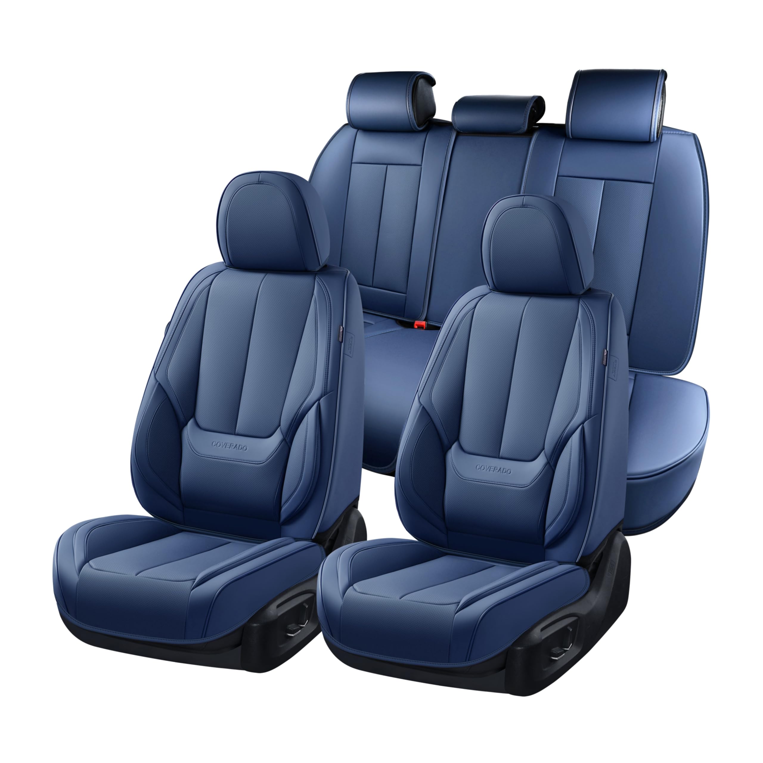 Coverado Car Seat Covers Full Set, Seat Covers for Cars, Car Seat Covers Front Seats and Back Car Seat Protector Waterproof, Leather Car Seat Cushion Universal Fit for Most Cars Blue