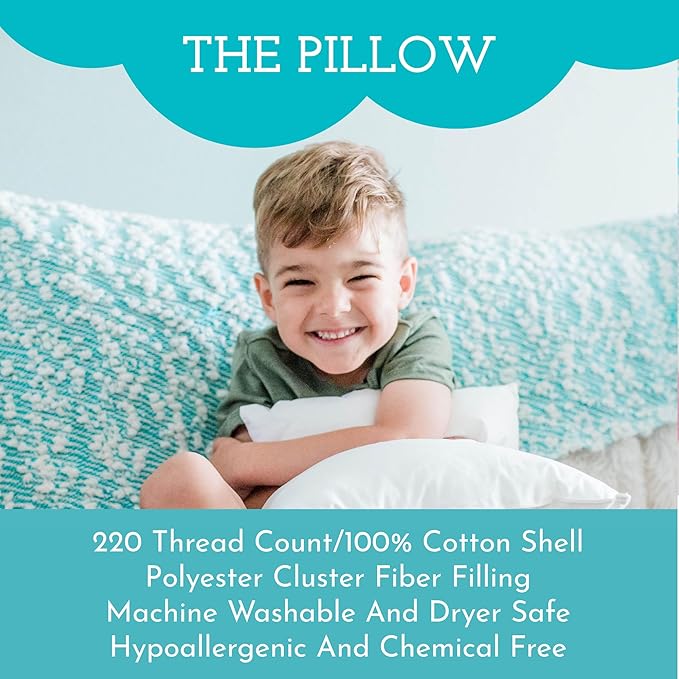 Little Sleepy Head Toddler Pillow with Pillowcase 13x18 - Kids Pillow for Sleeping - Better Neck Support Ergonomic Pillow and Toddler Pillowcase - Best Pillows for Kids (Hearts Sage)