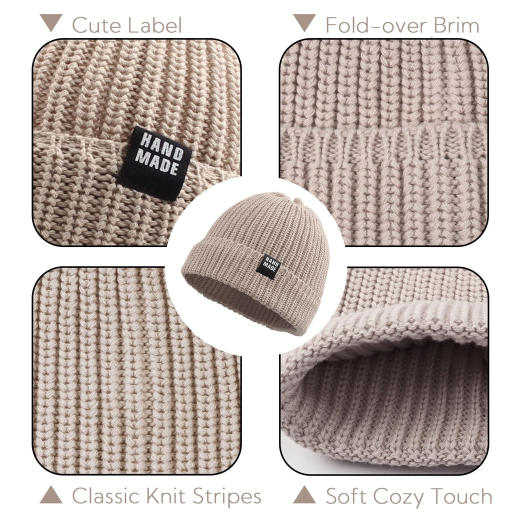 JANGANNSA Simple Knitted Baby Beanie Hip-Hop Boys Winter Hat Toddler Kids Bonnet for Girls 0-5Y (White+Beige,L)