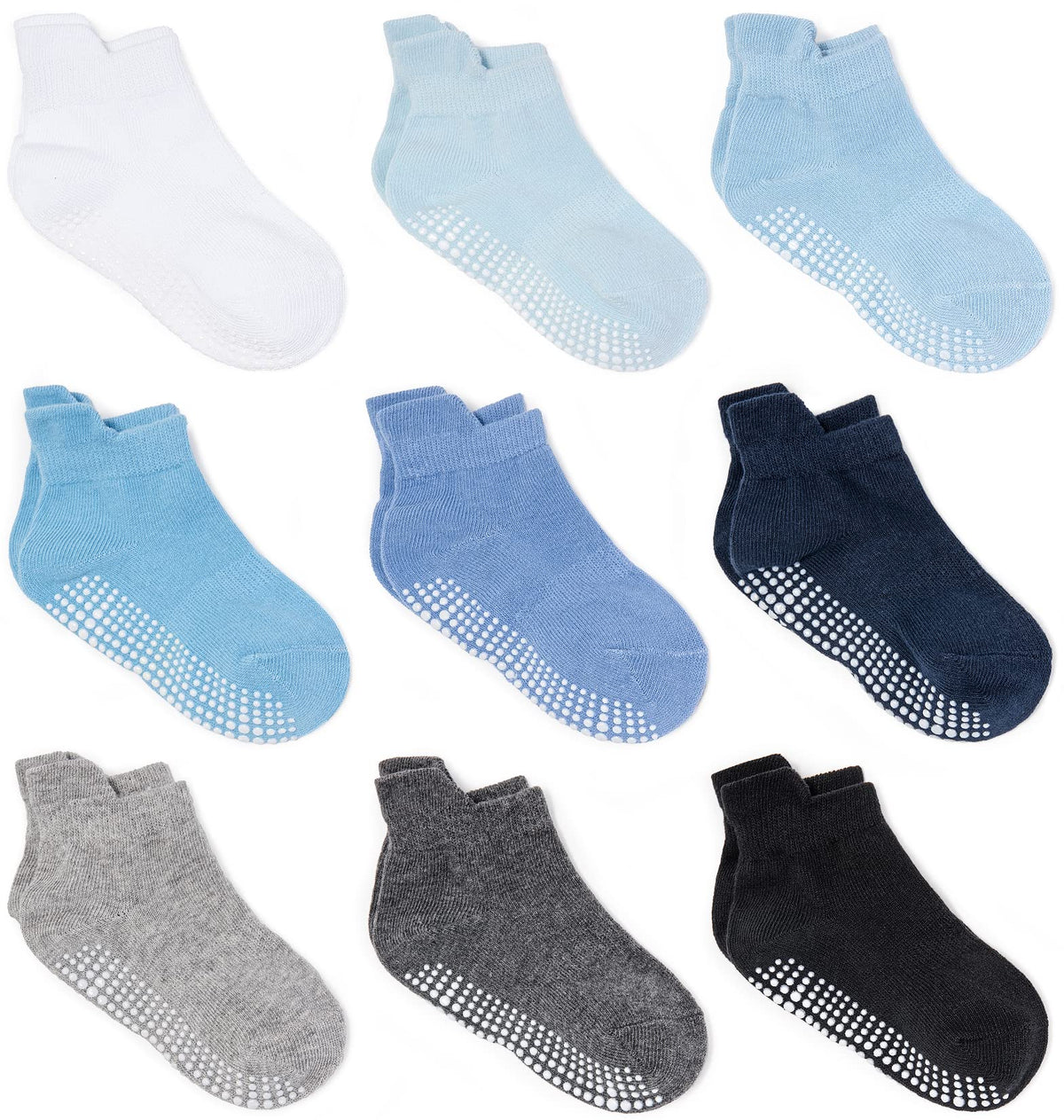 ZAPLES Baby Boys Non Slip Grip Ankle Socks with Non Skid Soles for Infants Toddlers Kids, 12 Pairs, Stripes Assort, 8-10 Years