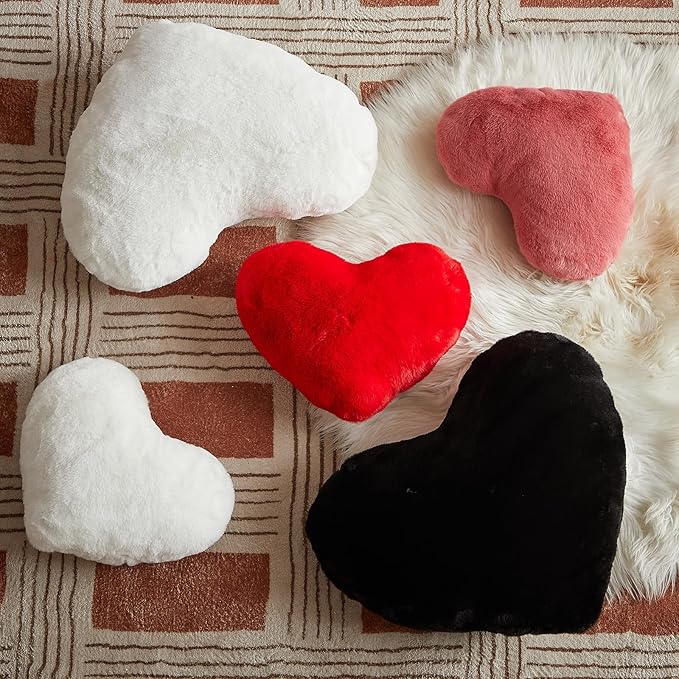 EastTree Heart Pillows, White Heart Shaped Pillows, Love Throw Pillows Gifts, Ultra Soft Faux Rabbit Fur Small Cute Pillows, Women Girls Kid Room Decor 10x13 Inch