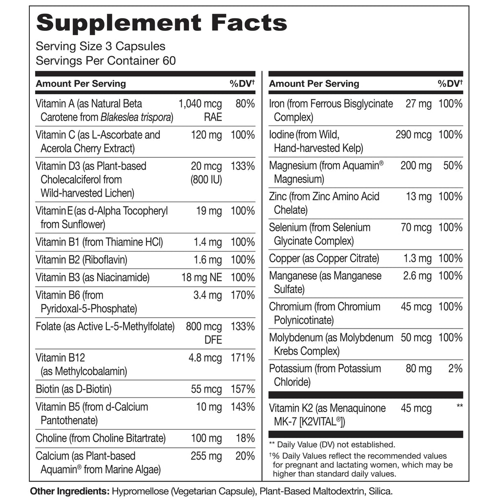 NATURELO Prenatal Multivitamin with Choline & Folate, 180 Capsules