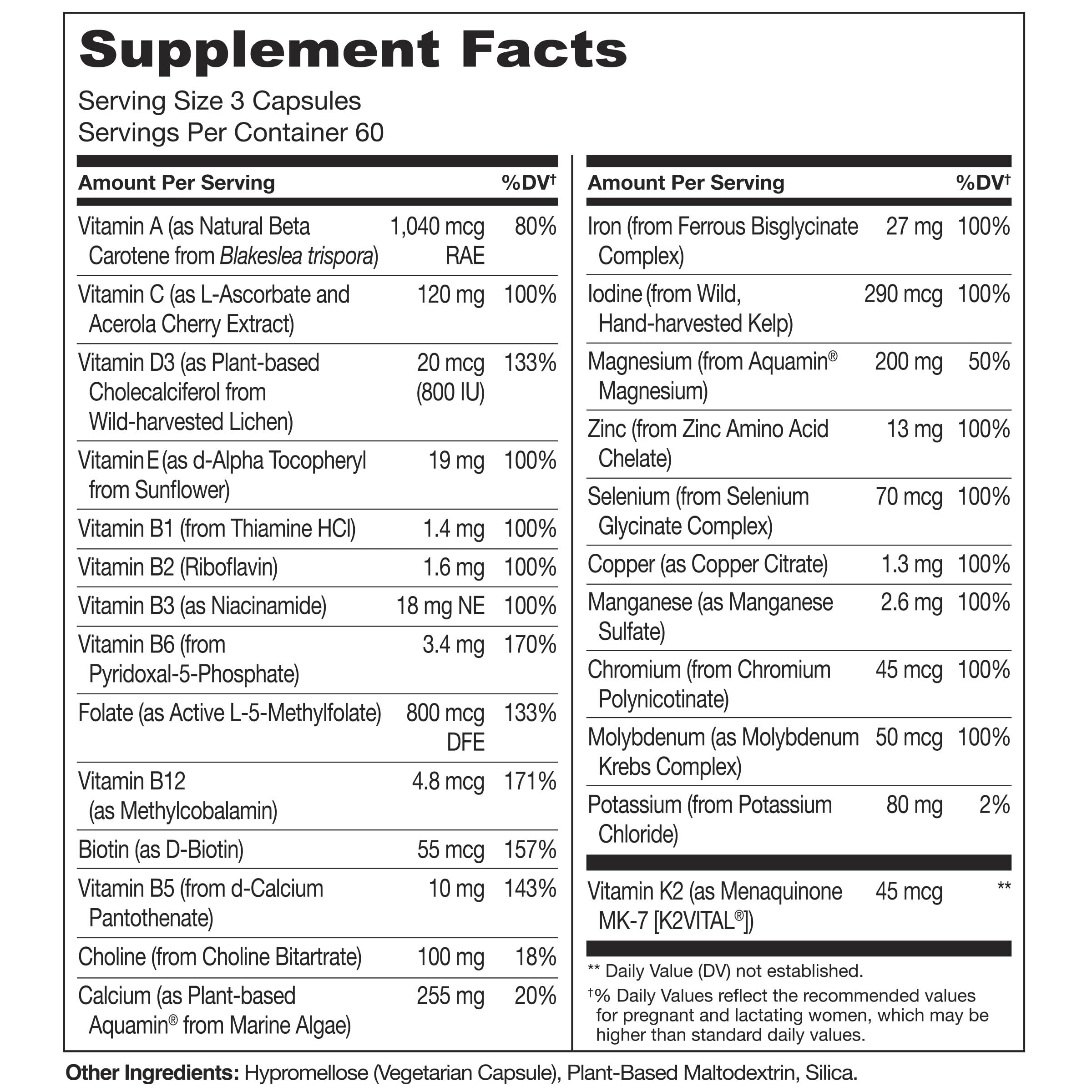 NATURELO Prenatal Multivitamin with Choline & Folate, 180 Capsules