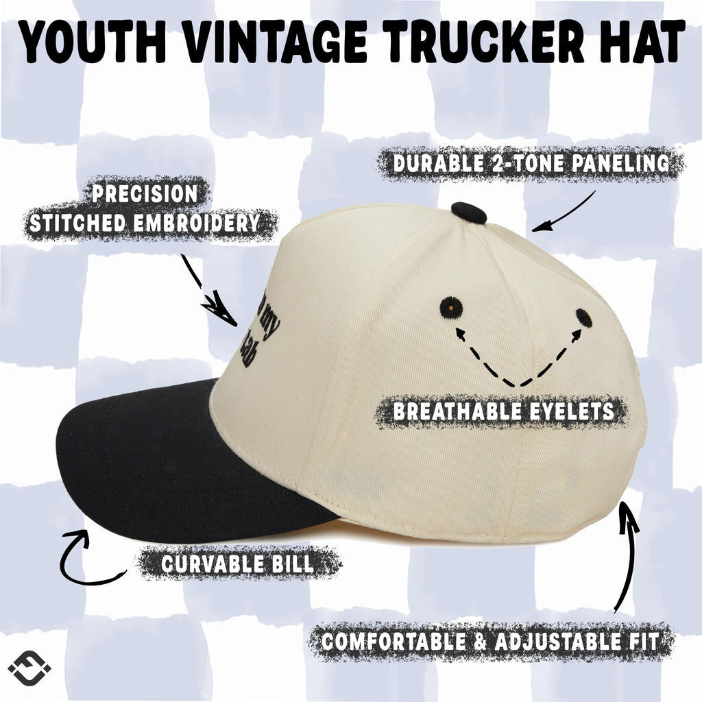 Kids 2 Tone Trucker Snapback Hat - Put It on My Dad's Tab - Black/Beige