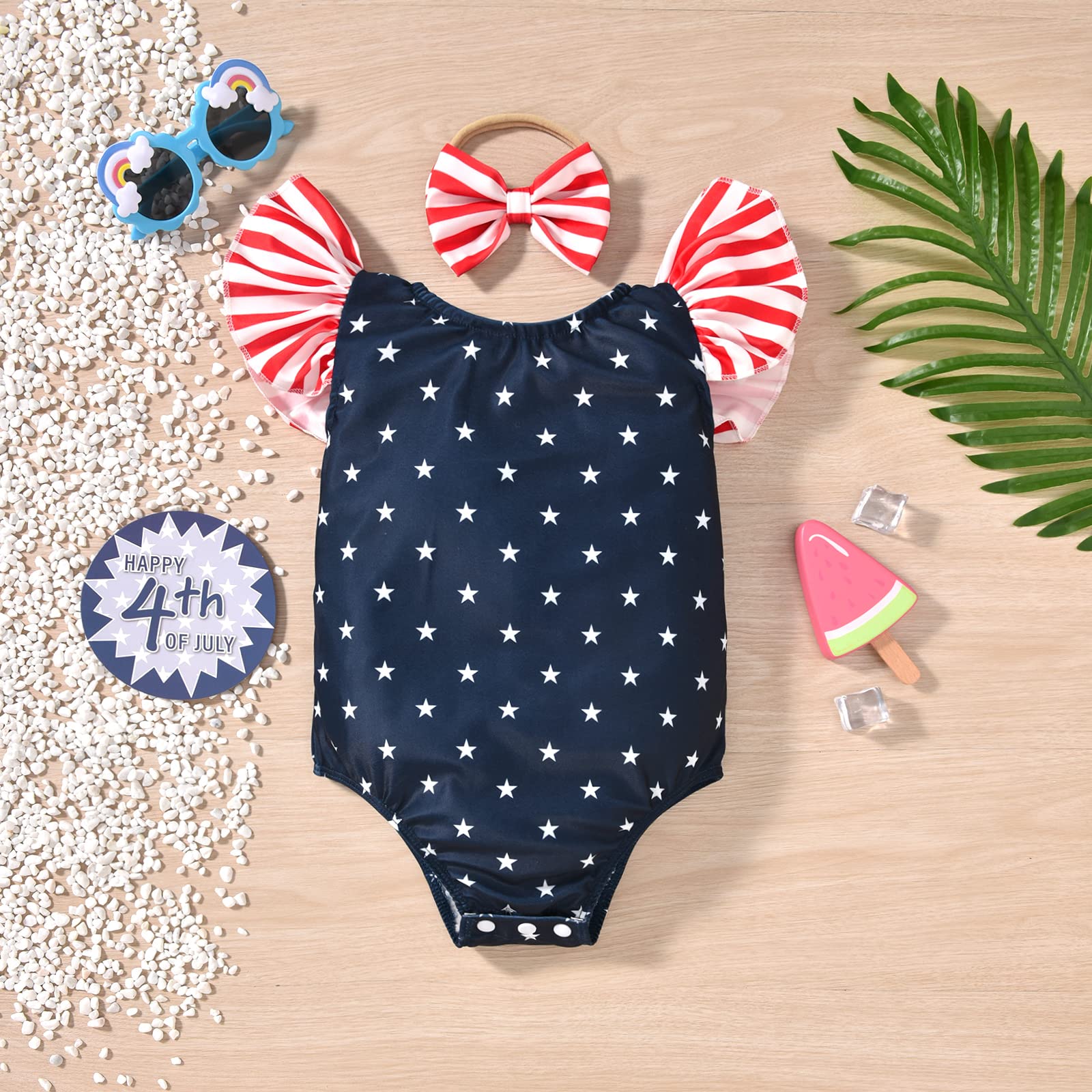 HIHA Infant Toddler Girl American Flag Patriotic Swimsuit One Piece 4th of July Independence Day Swimwear Bathing Suit 18-24 Months