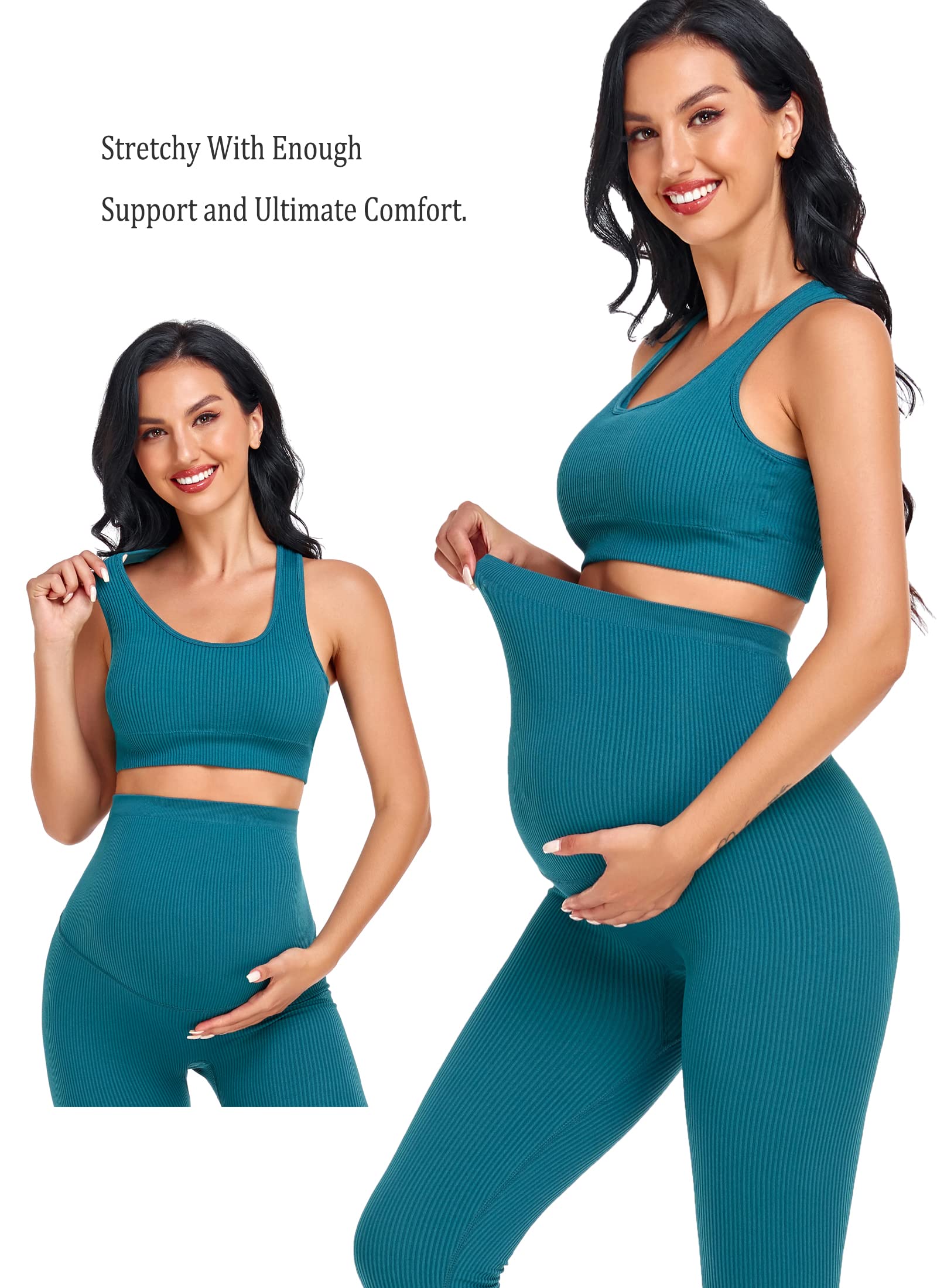 Lataly Women's Maternity 2 Piece Outfit Set - Bra & Shorts for Pregnancy - Yoga workout Lounge Wear Sets