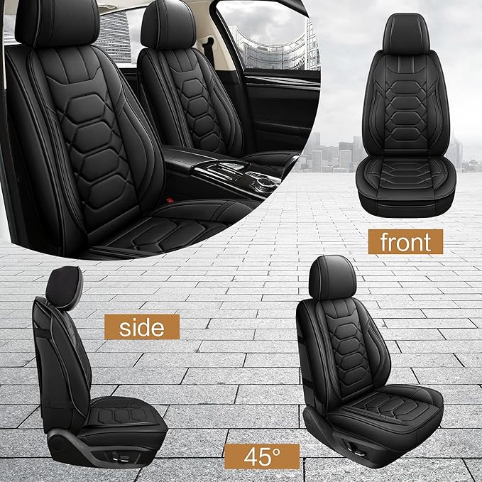Pariitadin Leather Car Seat Covers Front Pair, Waterproof Faux Leather Seat Covers for Cars, Non-Slip Car Interior Covers Universal Fit for Most Cars Sedans Trucks SUVs, Black