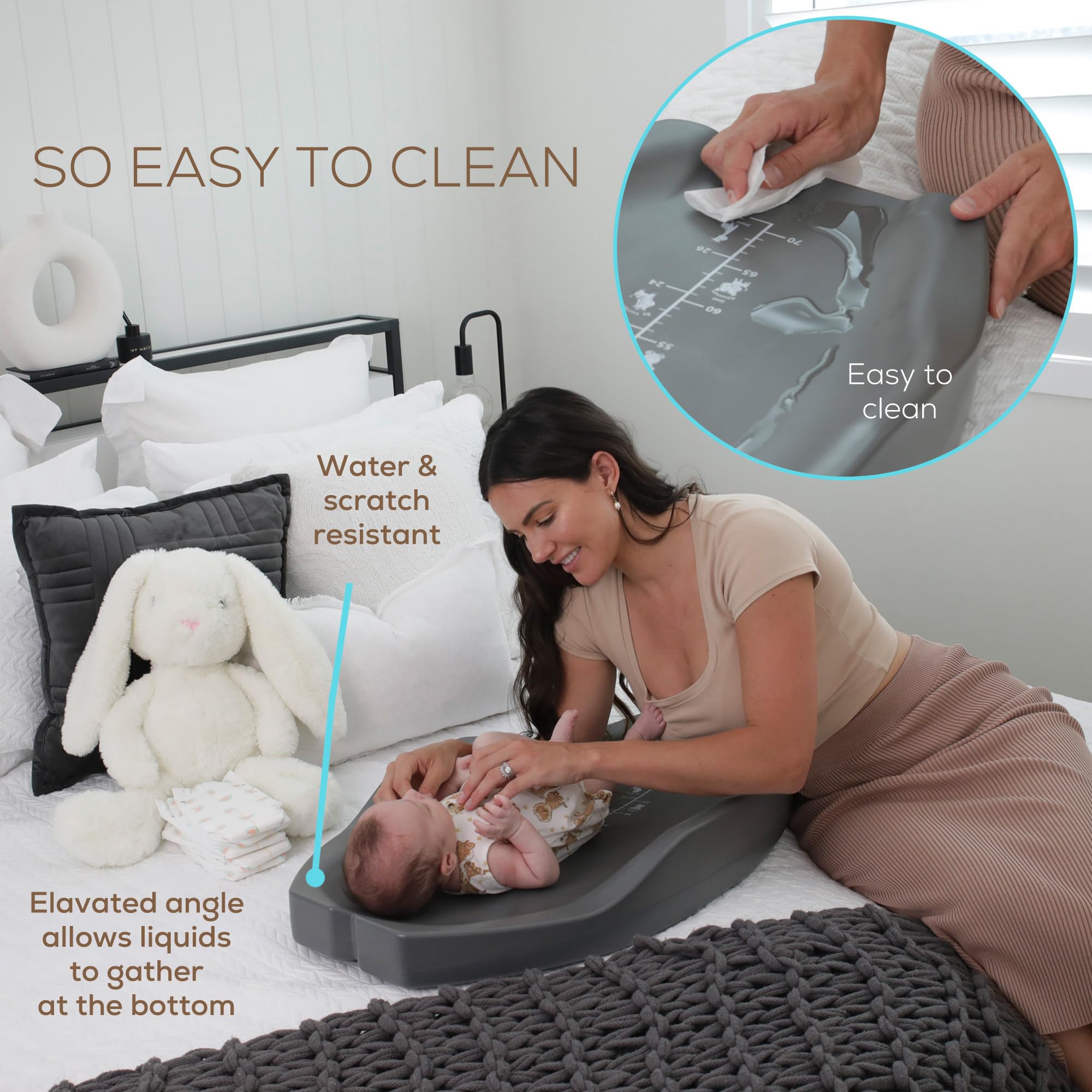 Apricity Baby Diaper Changing Pad – Waterproof Wipe-Clean Foam Changing Mat with Raised Sides, Non-Slip Base & Portable Design, Extra-Large 31.5” × 19.7” for Newborn to Toddler (Grey)