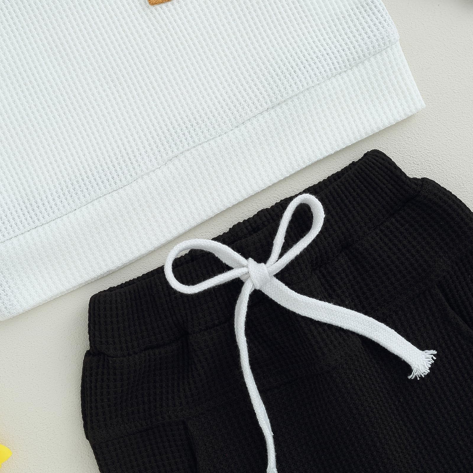 Fufuriprefer Toddler Baby Boy Fall Clothes Waffle outfit Long Sleeve Top Jogger Pant Set (Black White, 2-3T)