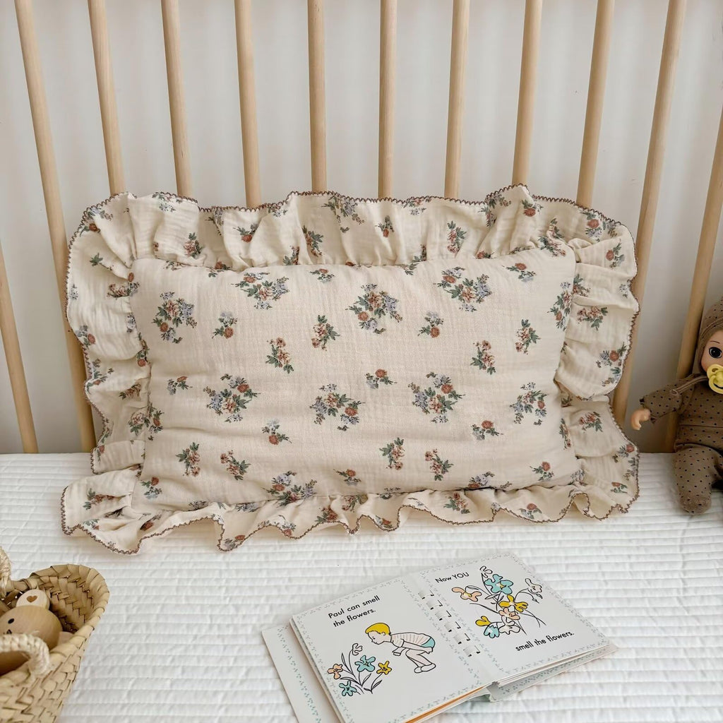 BuLuTu Kids Toddler Muslin Pillowcase Girls Boys Shabby Chic Floral Pillow Cases for Standard Pillow 20"x26", Kids Cotton Pillow Covers, 1 Pack, Envelope Closure, Machine Washable