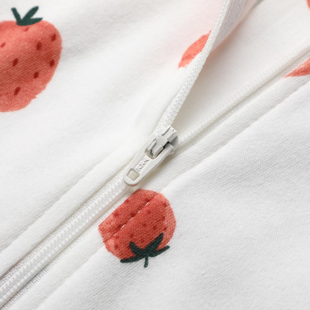 O2 BABY Baby Boys Girls Organic Cotton Zip Front Sleeper Pajamas, Footed Sleep 'n Play（6-12 Months, Pink Melange & Strawberry）