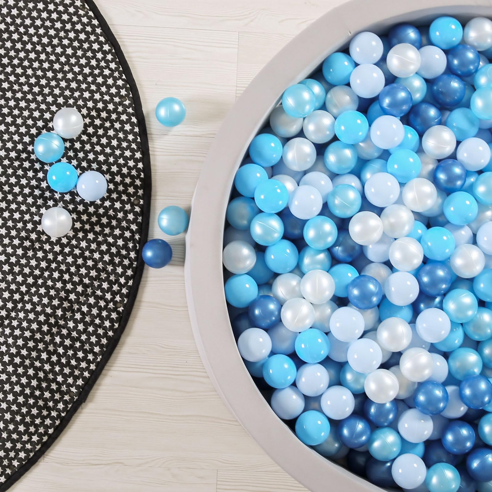 GOGOSO Ball Pits Balls Toddlers 50 100 200 500 Plastics Shape Ball Non-Phthalate Non-BPA Non-Toxic 2.2-Inch Crush Proof Play Balls,Pearl Blue Colors, 200 Balls