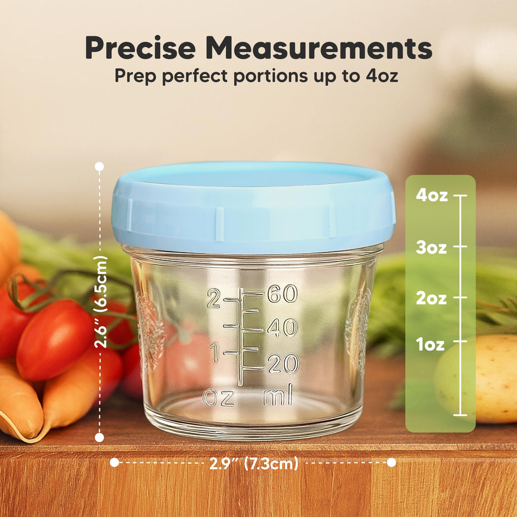 KeaBabies 12pk 4oz Glass Baby Food Containers with Lids, Leak-Proof (Nord)