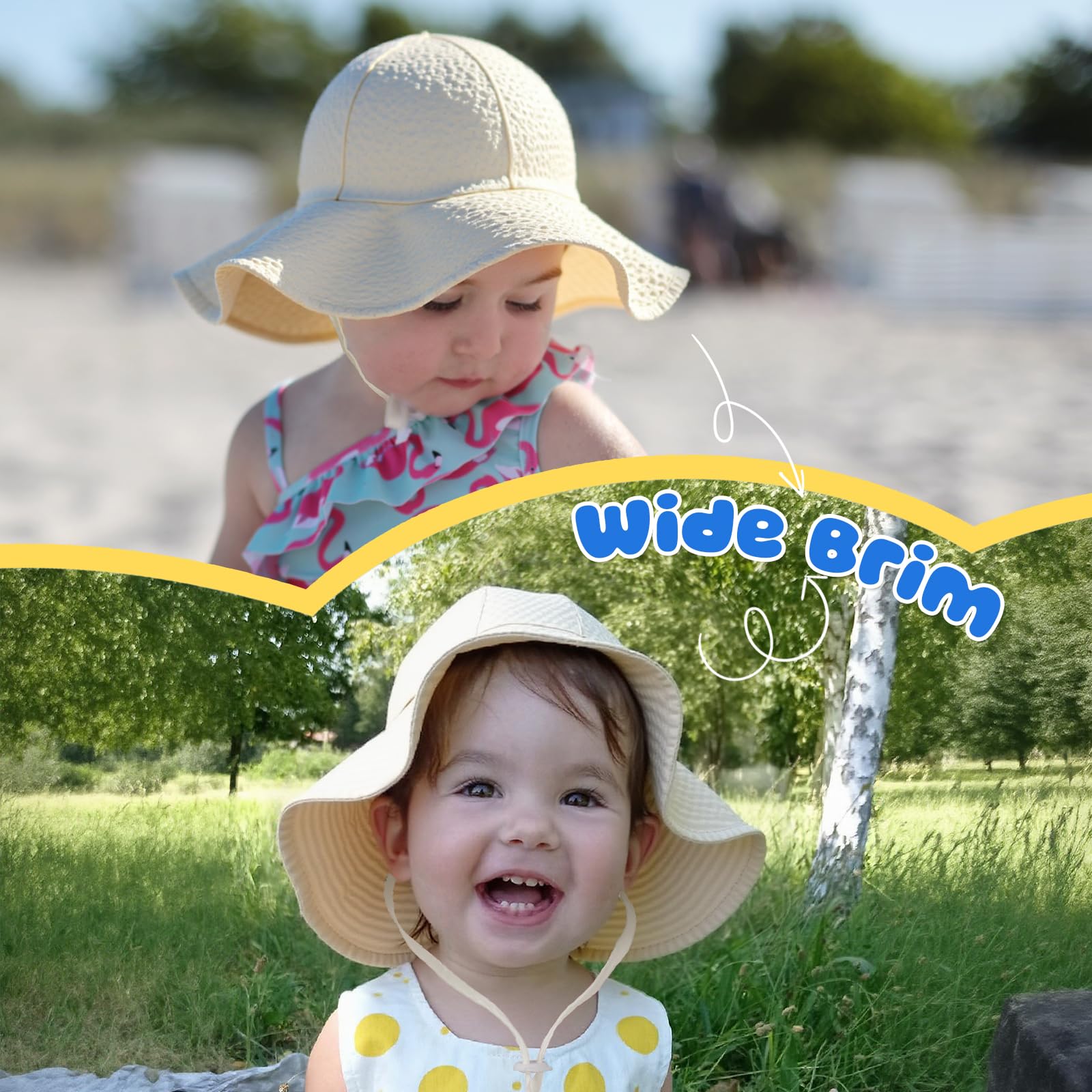 HONGTEYA Baby Sun Hat Toddler Girl Beach Hat Adjustable Outdoor Summer Hat UPF 50+ Sun Protection Wide Brim Infant Kids (US, Age, 0 Months, 6 Months, Khaki)