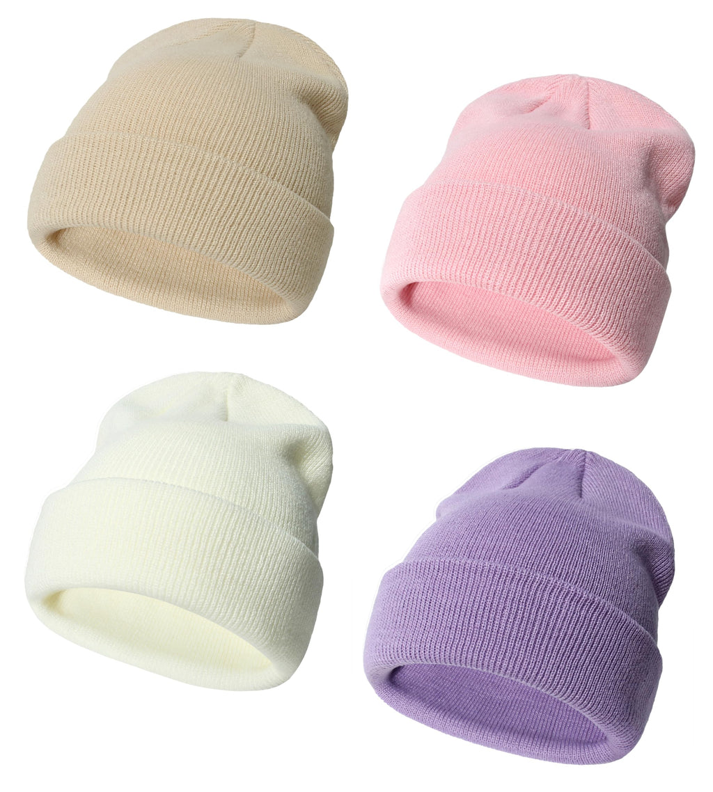 ENBAOHUI Baby Beanies Newborn Hats Toddler Winter Warm Hat Boys Girls White/Beige/Purple/Dustypink 0-24 Months