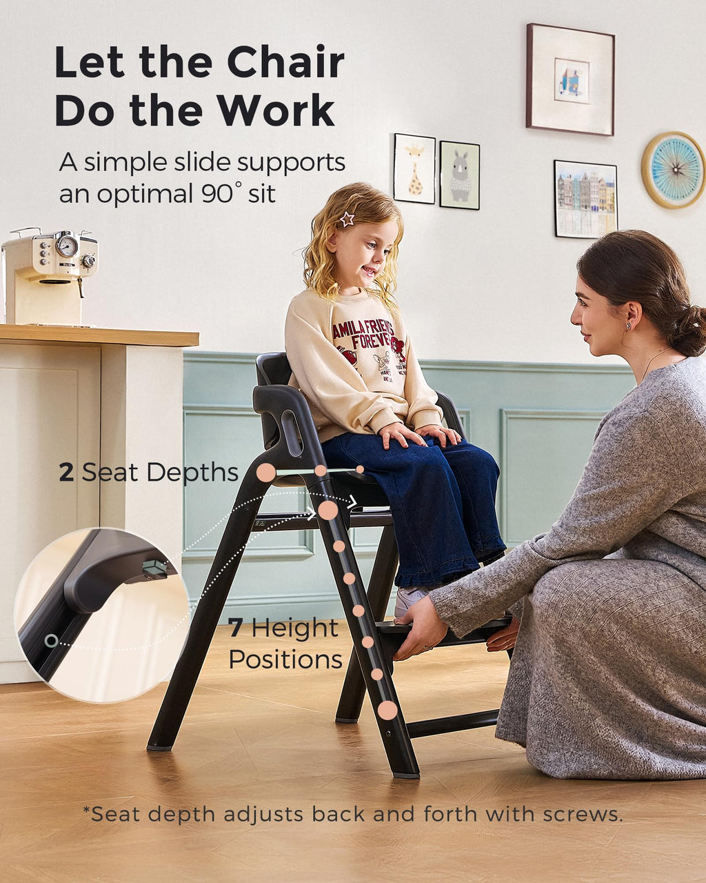 Momcozy 5-in-1 Wooden High Chair for Babies & Toddlers, Midnight Black