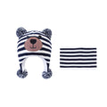 LANGZHEN Toddler Kids Infant Winter Hat,Earflap Knit Warm Cap Fleece Lined Beanie for Baby Boys Girls (Bear-Blue+Grey, 12-24 Months)