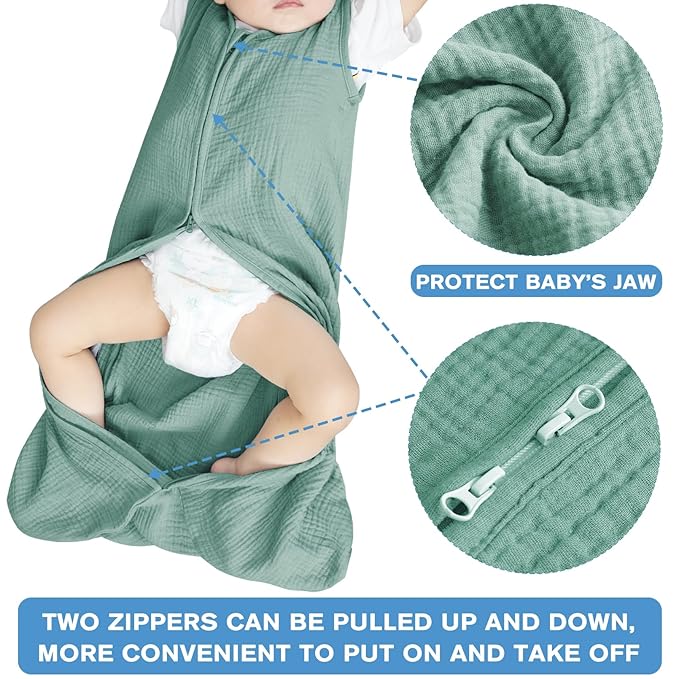2 Pack Baby Sleep Sack 0-24 Months Baby Sleeping Bag 2-Way Zipper Toddler Wearable Blankets (Gray&Green TOG 0.3, Small)
