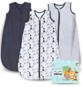 Cute Castle Baby Sleep Sack 6-12 Months - Lightweight 100% Cotton 2-Way Zipper TOG 0.5 Infant Wearable Blanket, Newborn Essentials Toddler Sleep Clothes, 3 Pack(Dark gray, Light gray, Bear)