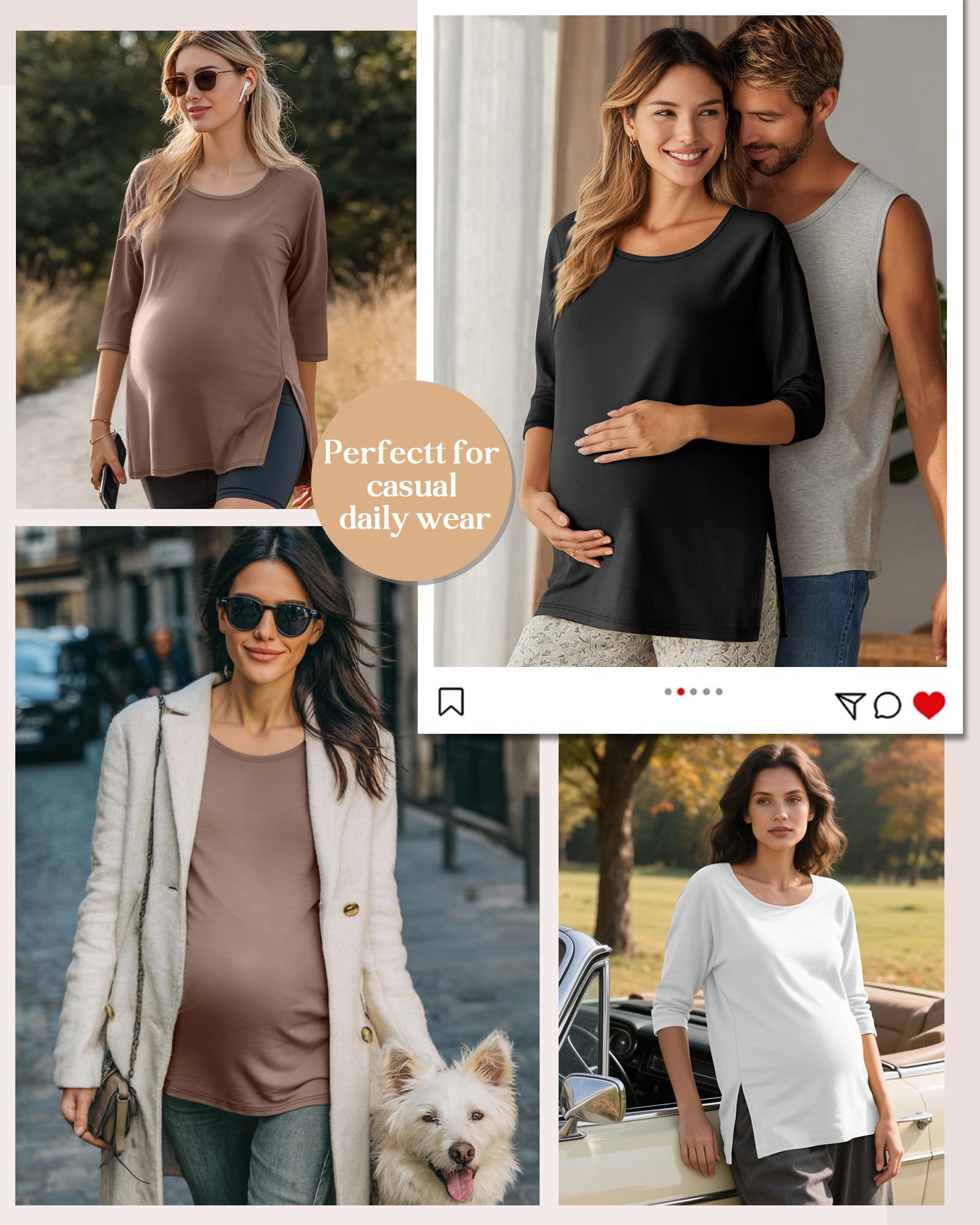 Baggyfly 3 Pack Women's Maternity Round Neck Tunics Tops, 3-Color, XX-Large