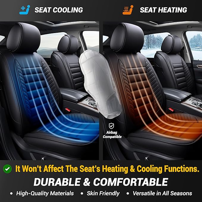 OASIS AUTO Car Seat Covers Premium Waterproof Faux Leather Cushion Universal Accessories Fit SUV Truck Sedan Automotive Vehicle Auto Interior Protector Full Set (OS-001 Black)