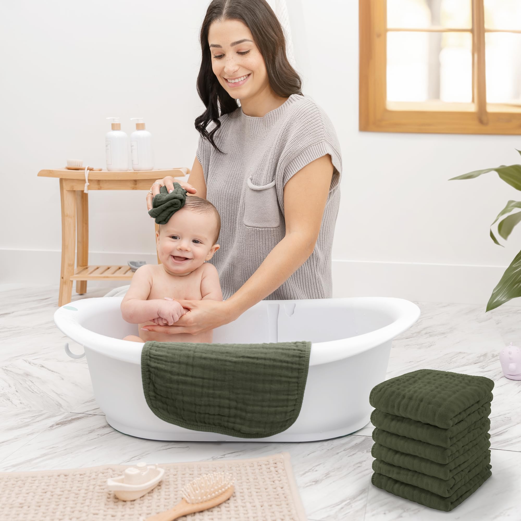 Comfy Cubs Muslin Baby Washcloths 10"x10" 6 Pk - Kelp