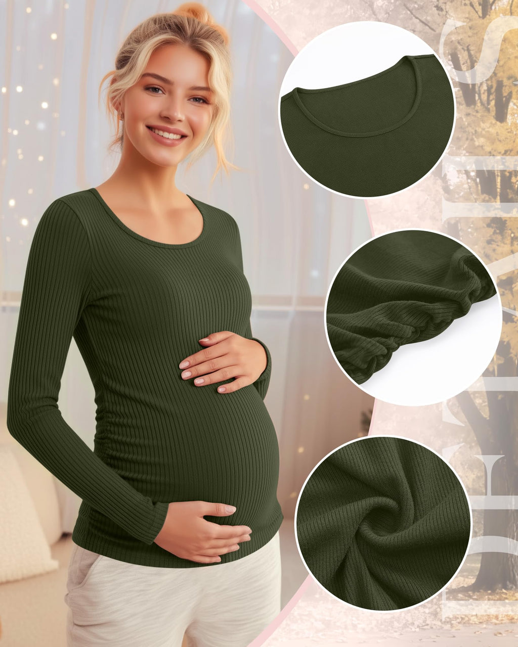 Riyiper 4 Pack Women's Cotton Ribbed Maternity Shirts, 4-Color, Large