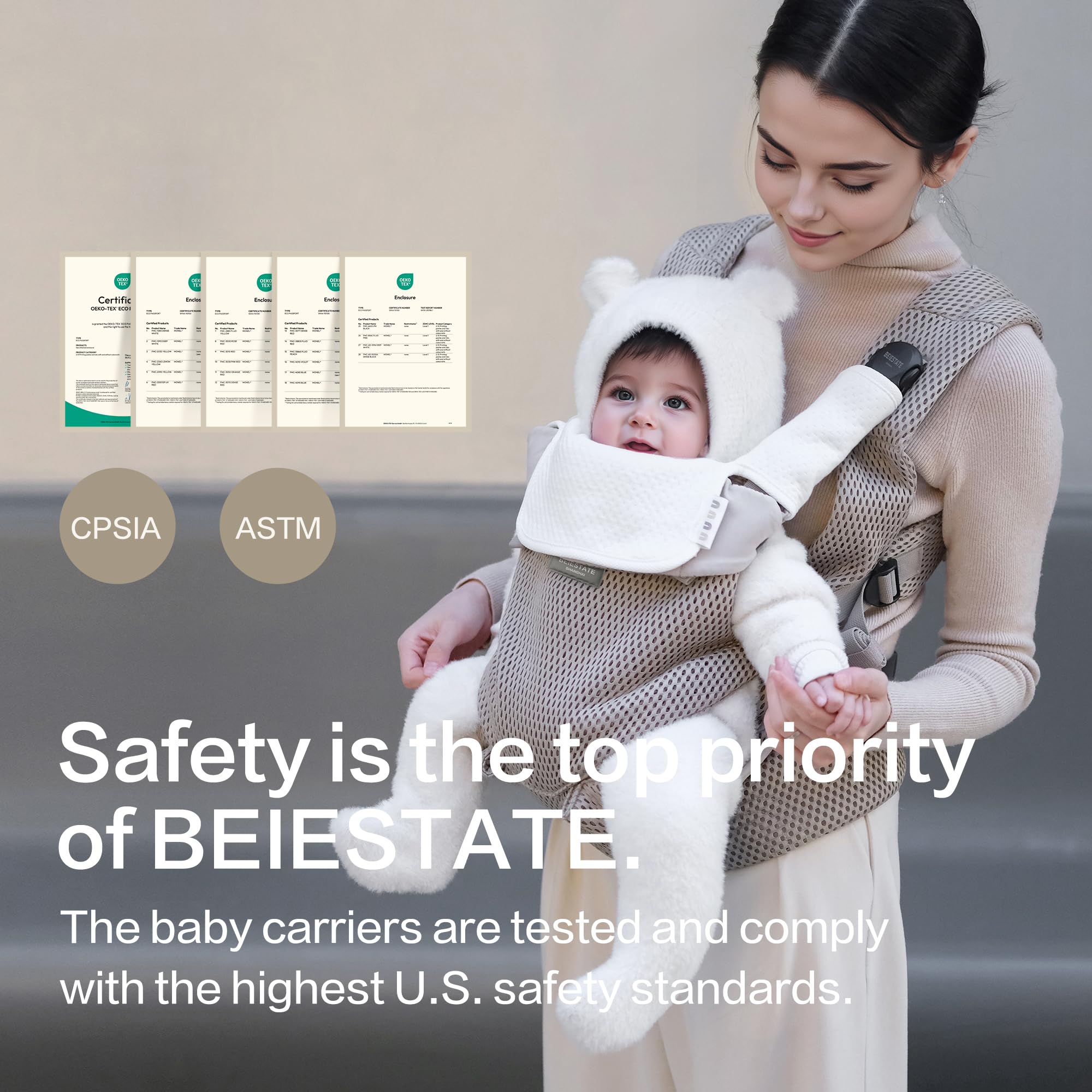 BEIESTATE Baby Carrier, Breathable Mesh, Newborn to Toddler, 7-33 lbs Khaki