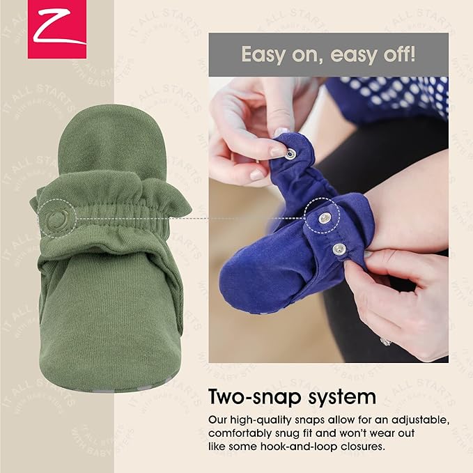 Zutano Unisex Organic Cotton Baby Booties With Gripper Soles, Olive, 24M