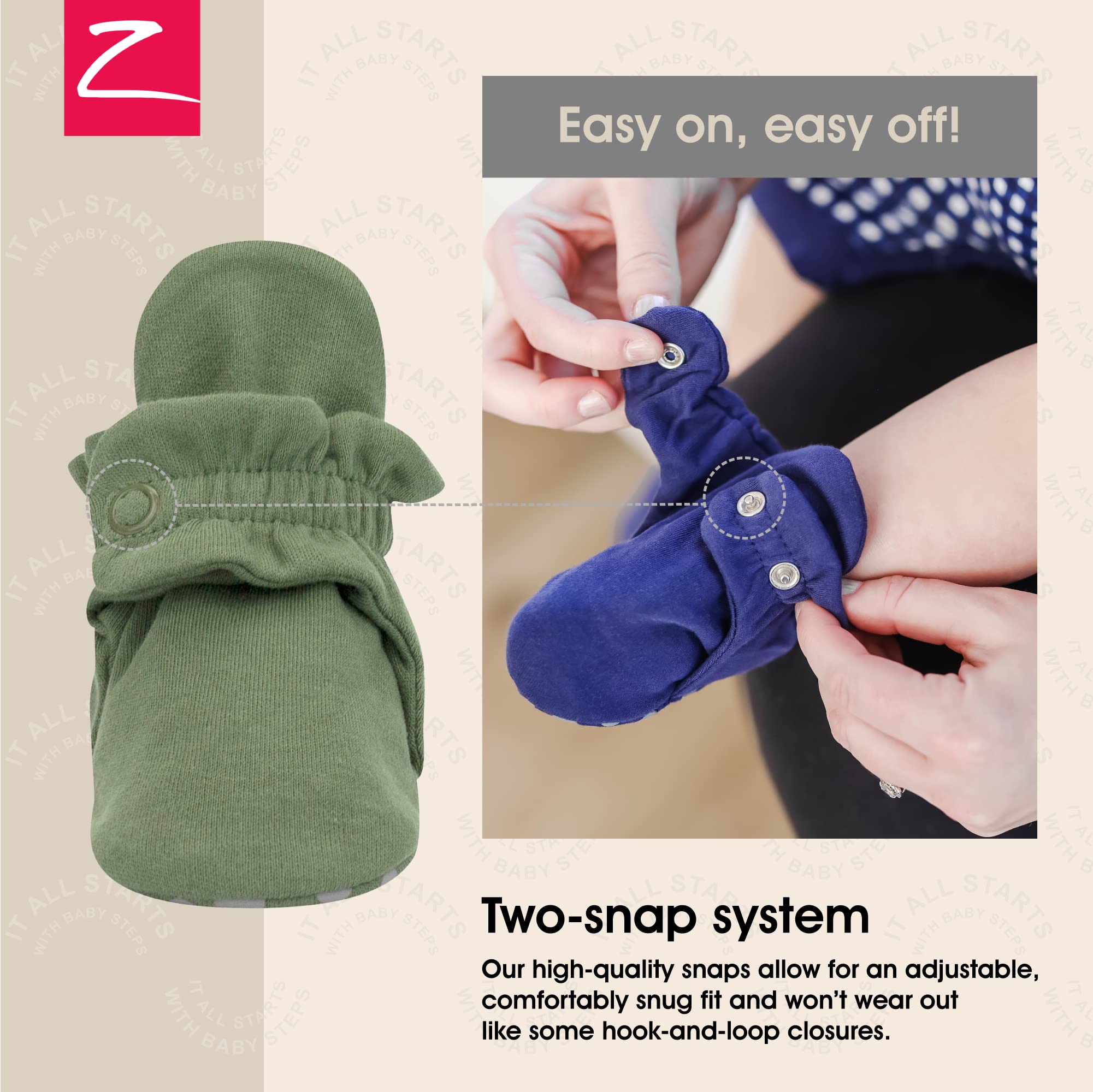 Zutano Unisex Organic Cotton Baby Booties With Gripper Soles, Olive, 24M