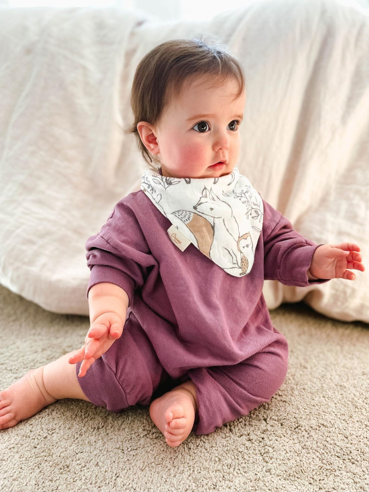Crane Baby Soft Muslin Baby Bib Set, Adjustable and Absorbent Bandana Style Bibs for Boys and Girls, Woodland Animal, 3 Piece, 18.5” x 9”