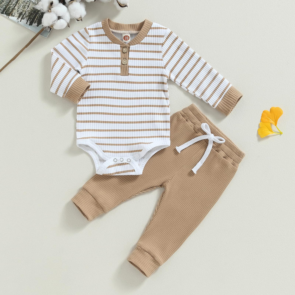 MA&BABY Newborn Baby Boy Clothes Ribbed Knit Long Sleeve Romper Pants Set