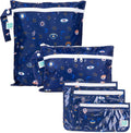 Bumkins - Waterproof Wet Bag, Wet/Dry Clutch & Clear Travel Bags - For Beach, Baby, Travel, Cloth Diapers, Pump Parts, Pool, Gym, Toiletries - Reusable & Easy to Clean - Evil Eye - 5 Pack