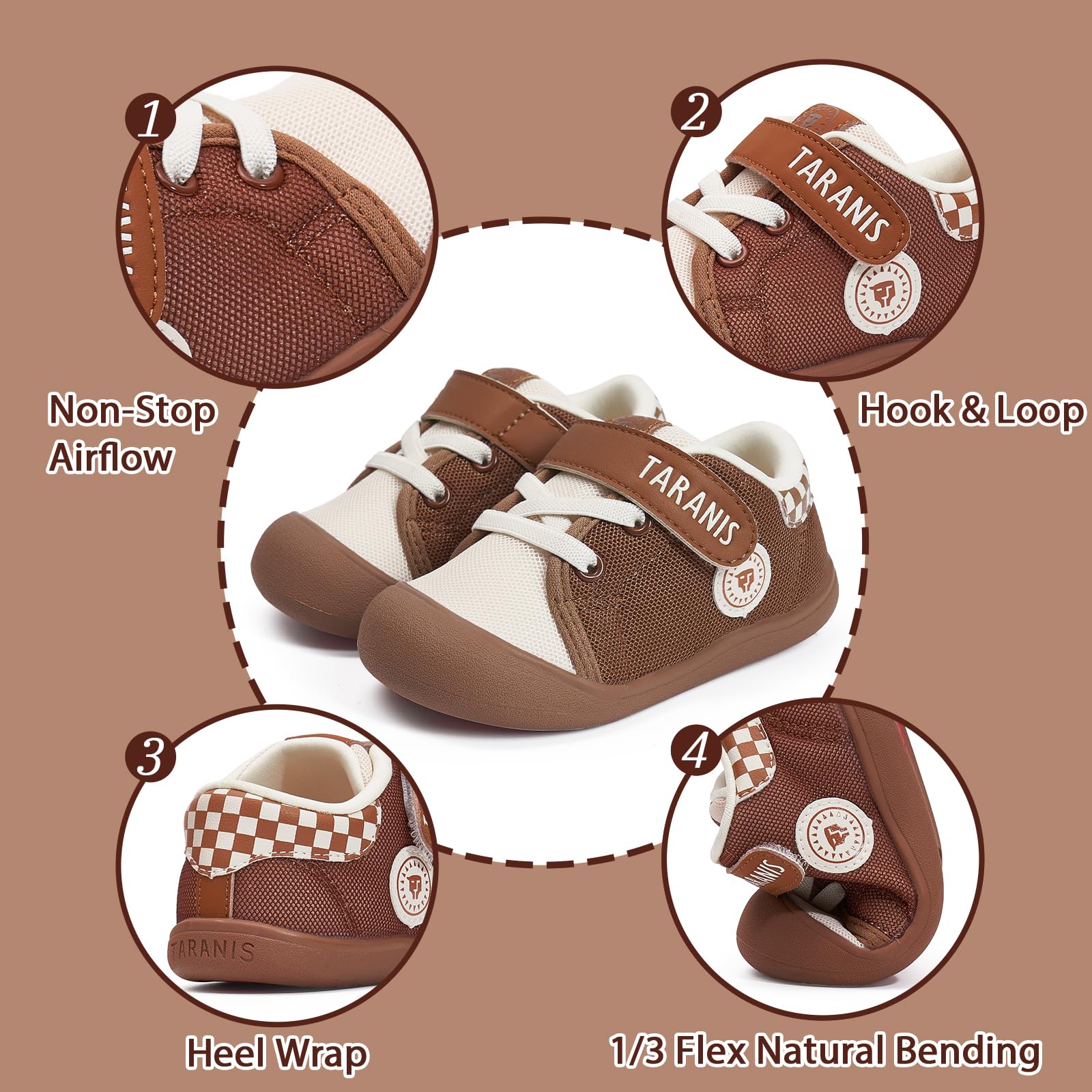 TARANIS Toddler Shoes Boys Girls Infant Sneakers Non-Slip Rubber Sole Baby Crib First Walker Shoes B Dark-Brown23