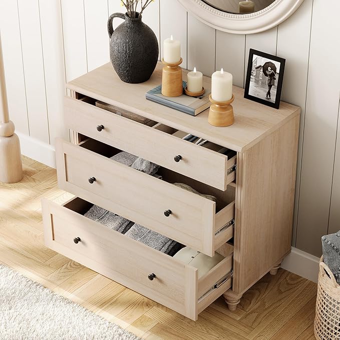 WAMPAT Dresser for Kids Bedroom with 5 Drawers and 2 Storage Cabinet, Nightstands with Charging Station, Mid Century Modern Baby Dressers with Wide Chest of Drawers for Nursery, Beige, 67 inch