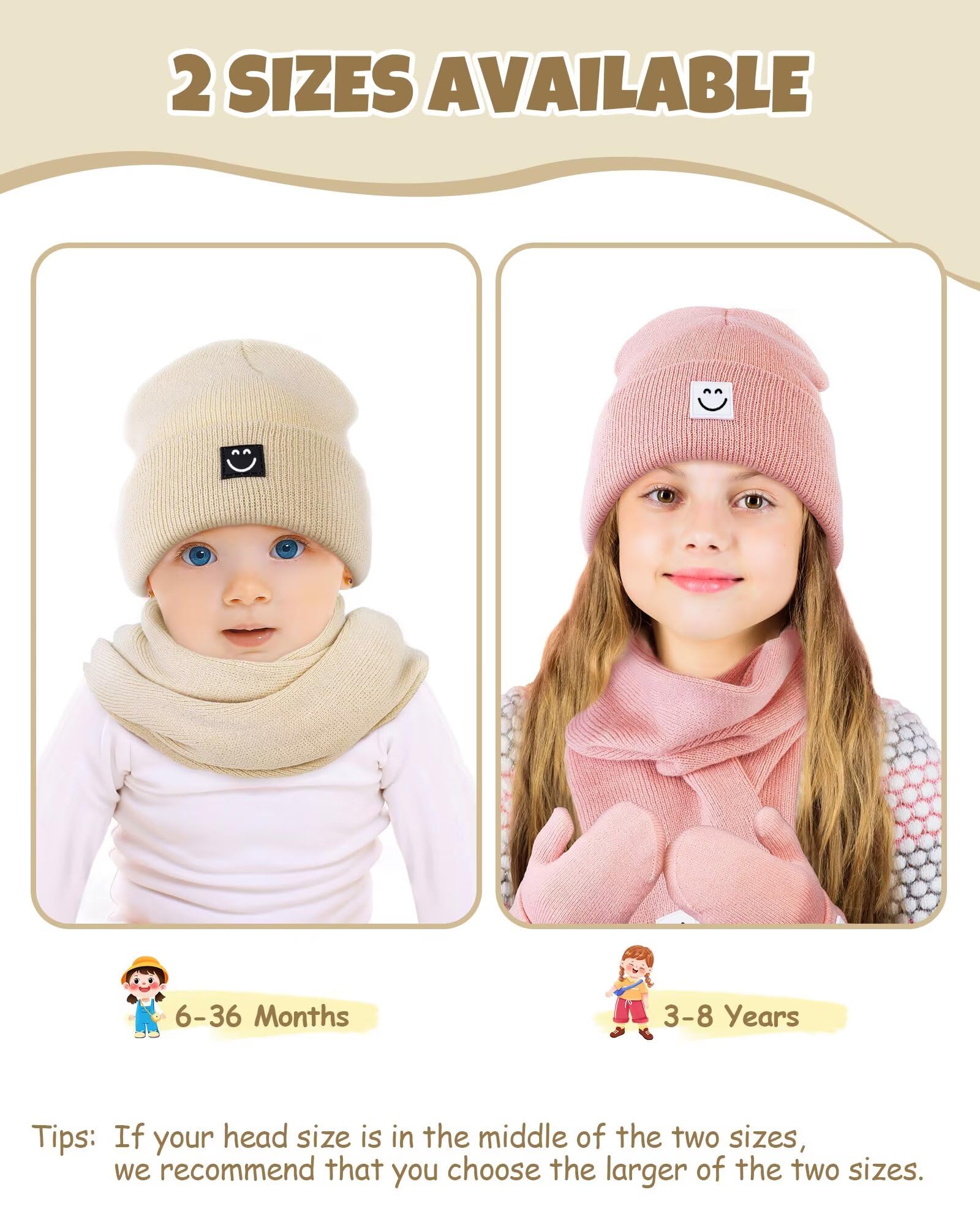 Baby Beanie Mittens Scarf Set,Toddler Kids Winter Hat and Thermal Gloves Neck Warmer Set for Girls Boys Beige