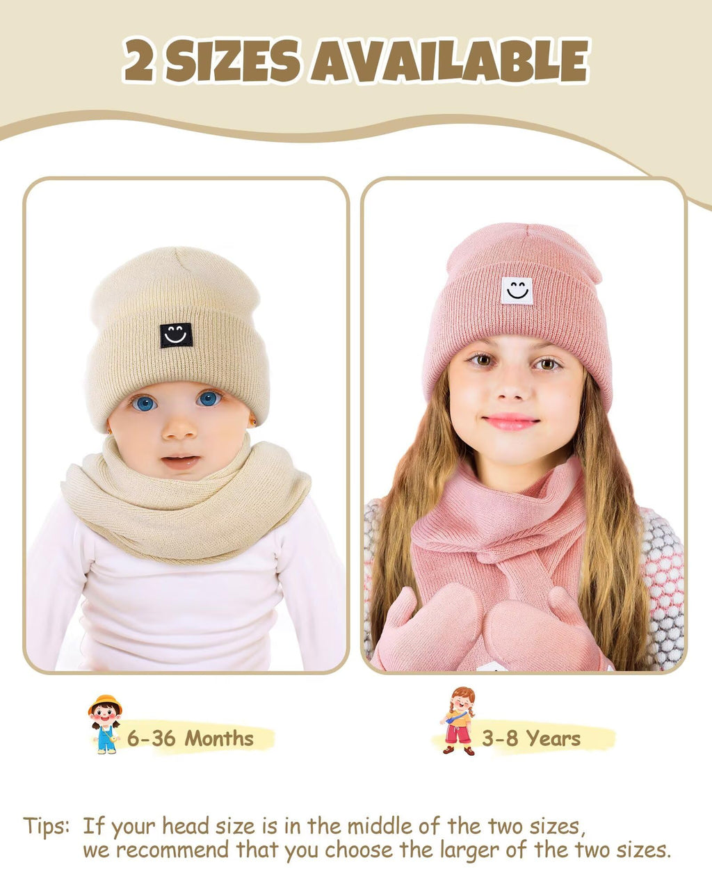 Baby Beanie Mittens Scarf Set,Toddler Kids Winter Hat and Thermal Gloves Neck Warmer Set for Girls Boys Beige