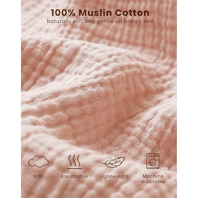 Konssy Muslin Baby Sleep Sack 0-6 Months 0.8 TOG, 2 Pack 100% Cotton Wearable Blanket for Babies, 2-Way Zipper Breathable Sleeping Sack Infant Toddler Essentials for Girls and Boys (Blossom, Pink)