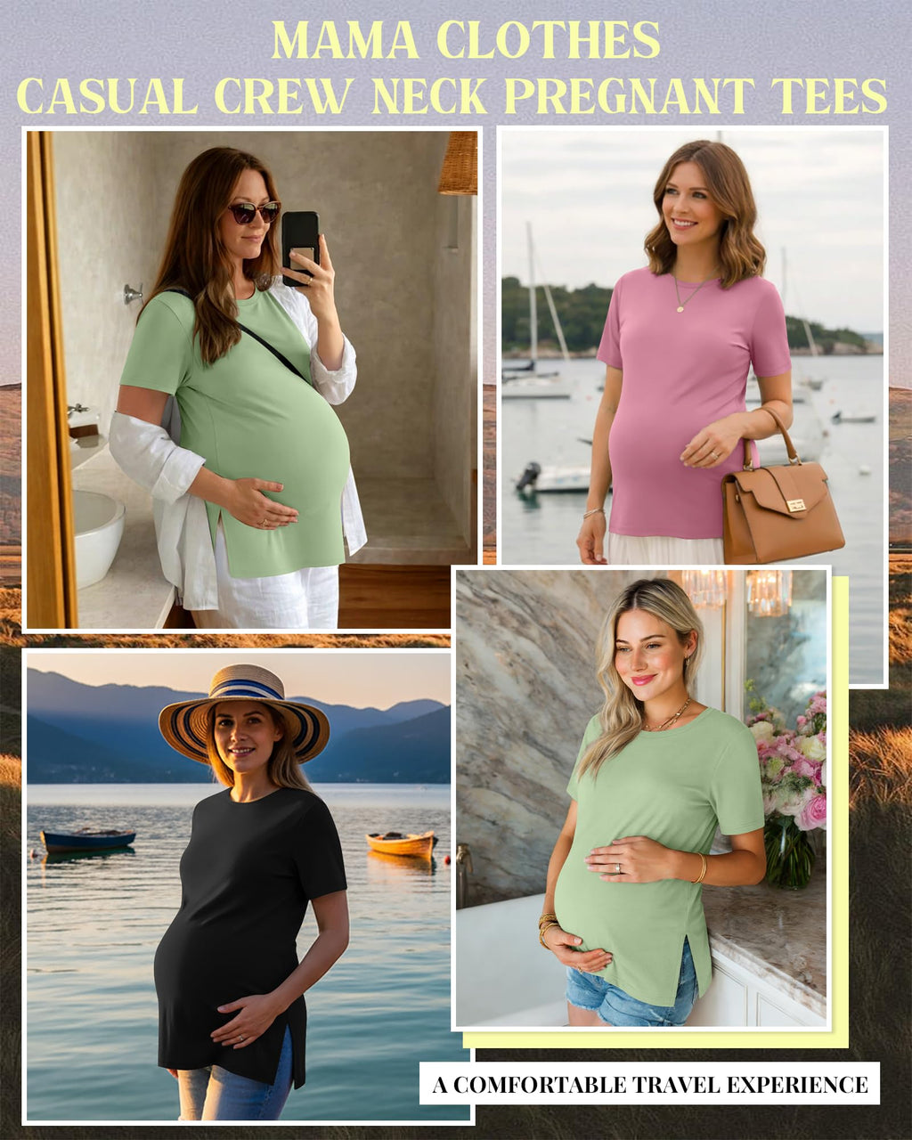 Ficerd 3 Pack Women's Maternity T Shirts, 3-Color, XX-Large