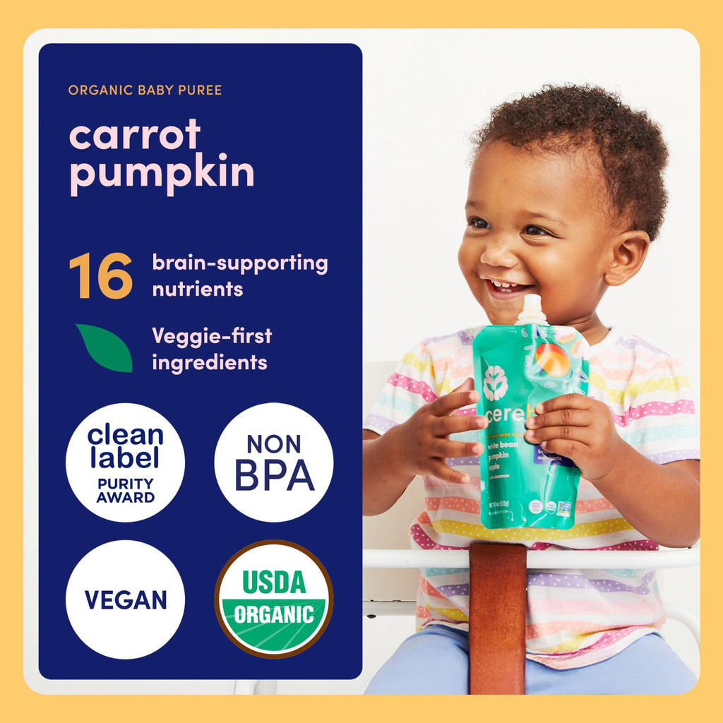 Cerebelly Organic Baby Food Pouches, Carrot Pumpkin Veggie Puree, 12ct