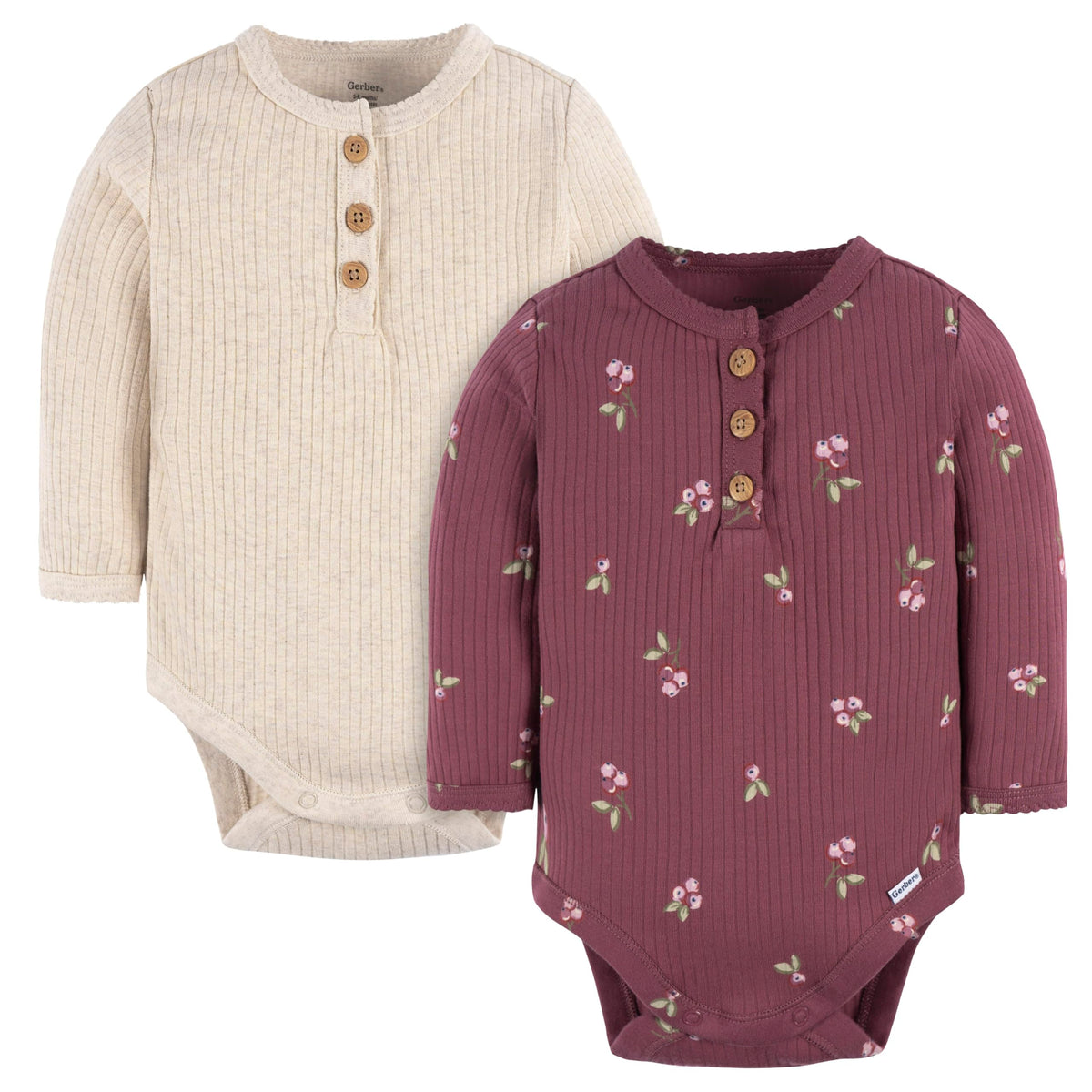 Gerber Baby Girls' 2-Pack Bodysuits, Floral, 3-6 Months