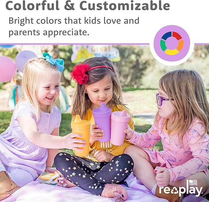 Re-Play Sippy Cups for Toddlers - 10 Oz. Reusable Spill Proof Cups for Kids, Dishwasher/Microwave Safe - Made in USA - Set of 4-3.13" x 6.25" - Space