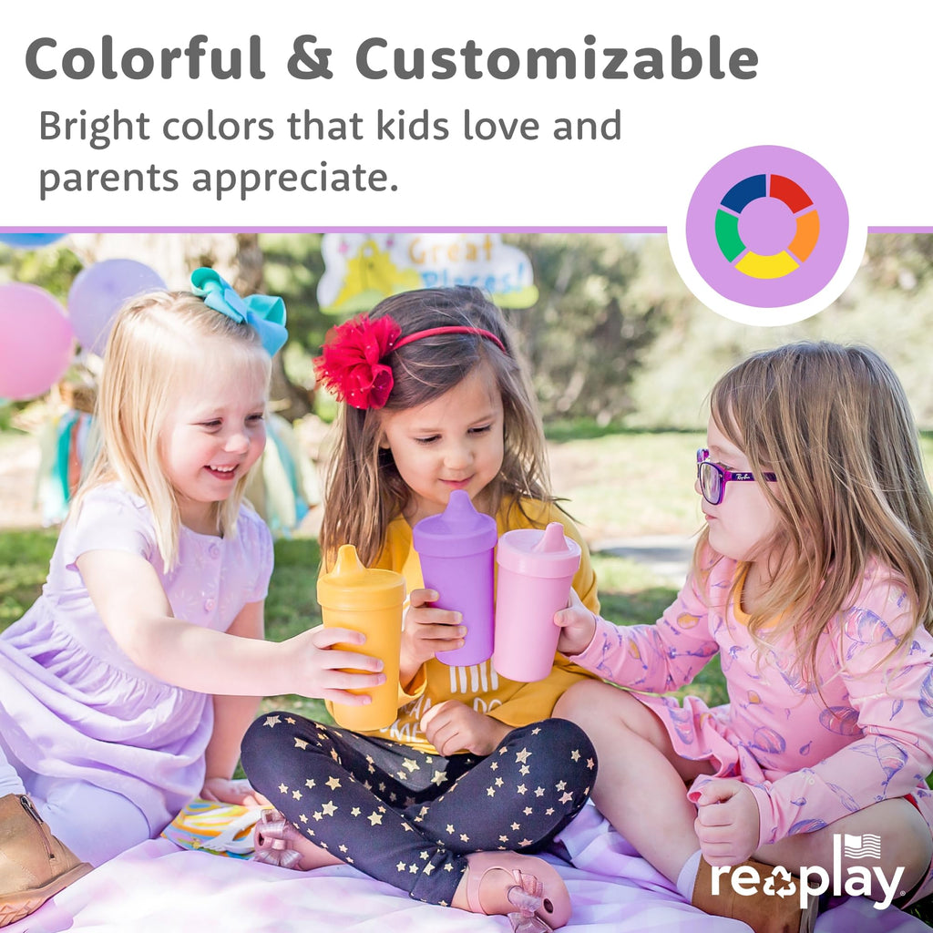 Re-Play Spill-Proof Sippy Cups for Toddlers - Kids Reusable 10 Oz Set of 4, Dishwasher & Microwave Safe, Made in USA, Preschool