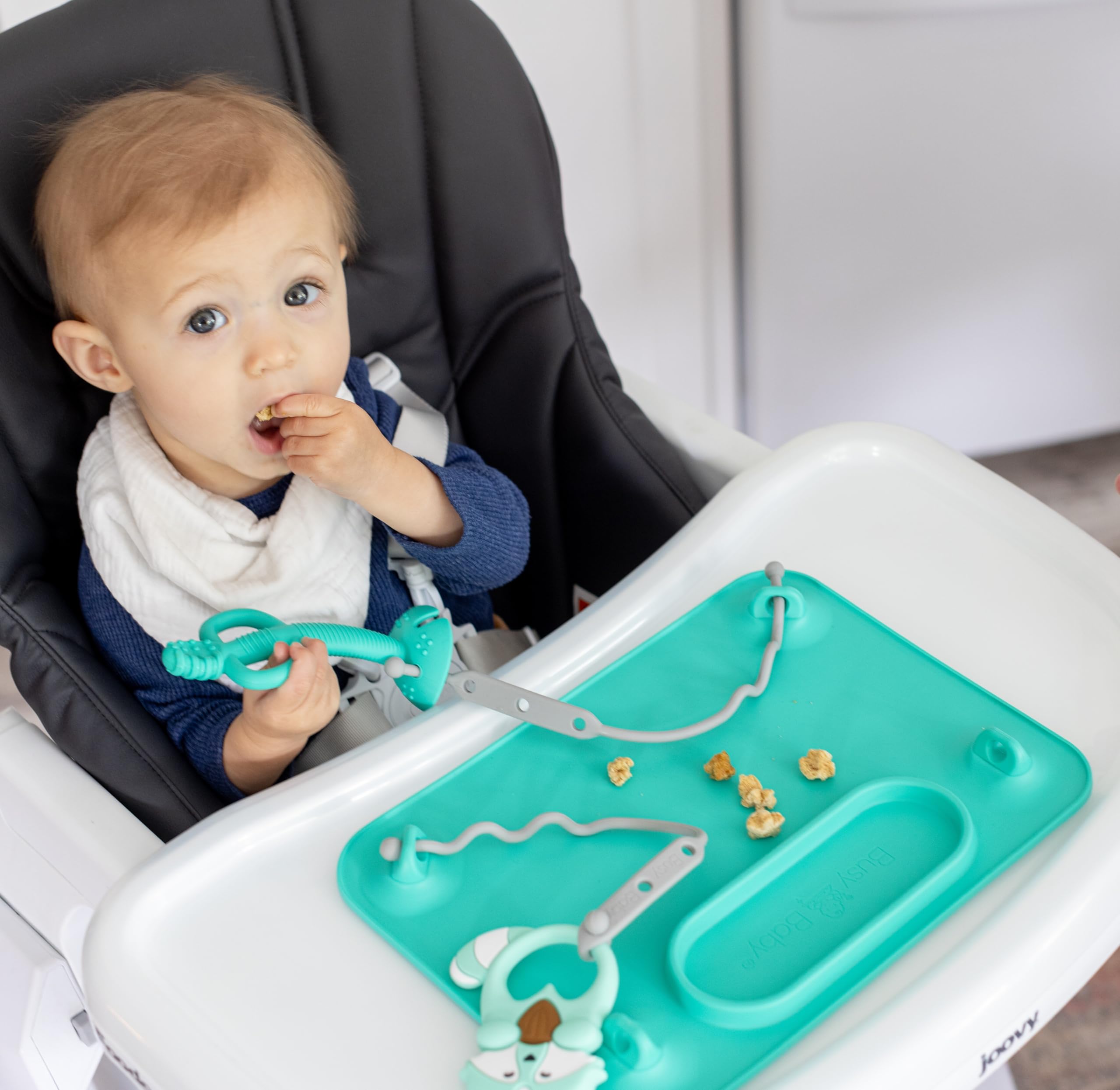 Busy Baby Silicone Mat NEW Suction Cups for Self Feeding with 4 Straps(Tan)