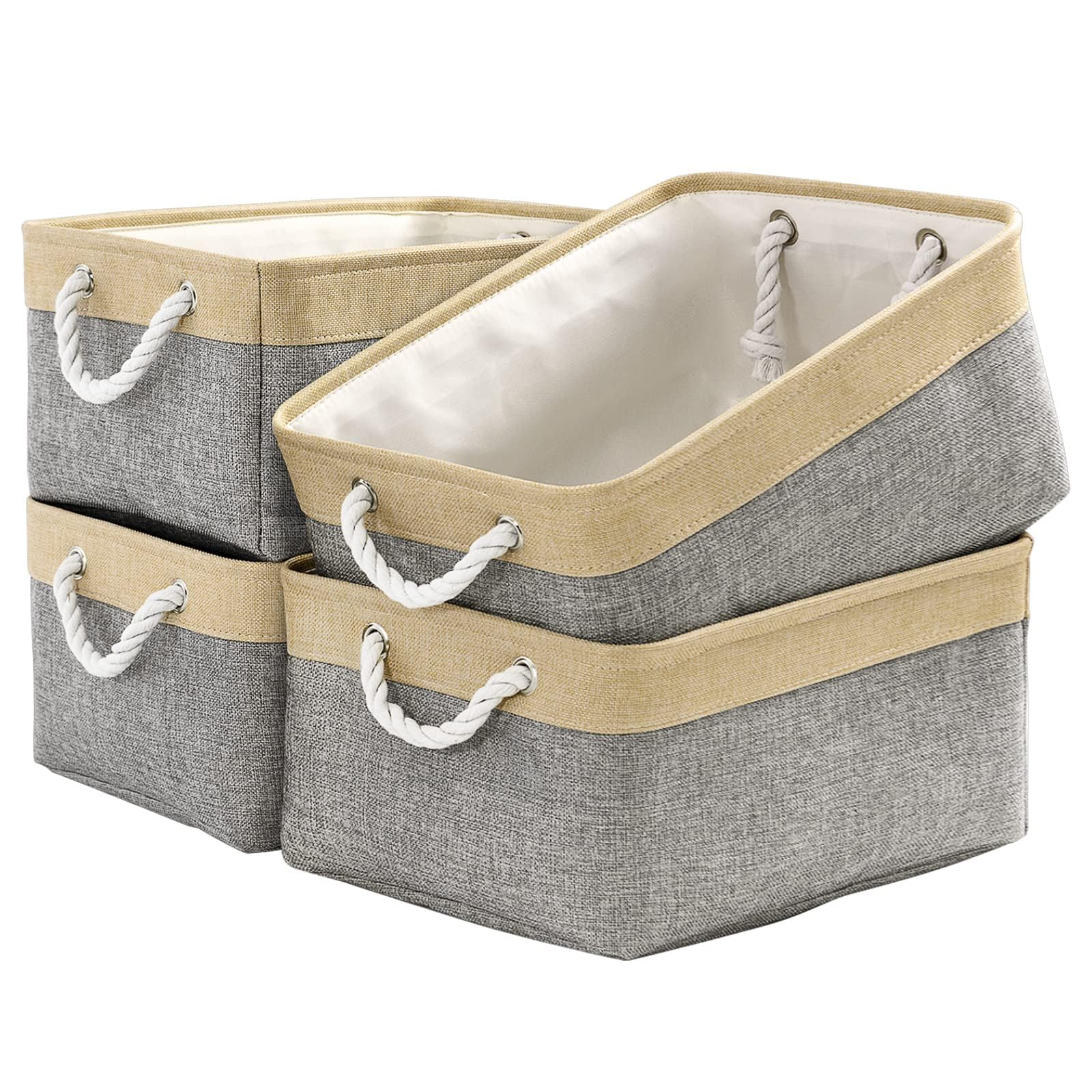 Sacyic Organization and Storage Basket for Organizing - Large 4 Pack 16x12x8 inch Collapsible Baskets for Shelves Fabric Storage Cube, Storage Bins for Laundry Cloth Books Gift (Gold & Grey)